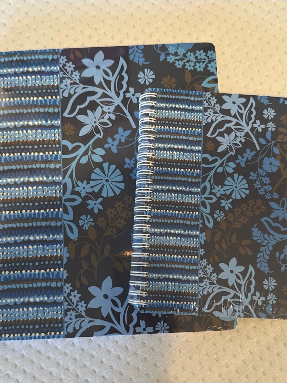 Vera Bradley ‘Java Floral’ Blue Floral & Striped Spiral Notebook Set